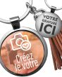 Porte-clés photo bijou pompon marron - votre image