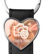 porte clés photo cuir et coeur métal - votre photo