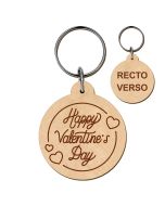 porte-clés grave bois rond saint valentin 50mm