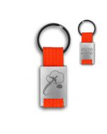 Porte clés métal tissu gravé double face orange - off