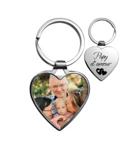 Porte-clés coeur personnalisé photo et gravure - bonne fête papy