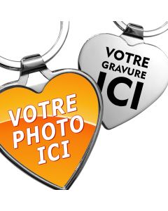 Porte-clés coeur personnalisé photo et gravure