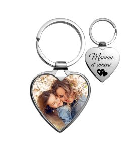Porte-clés coeur personnalisé photo et gravure