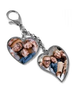 Porte clé photo double coeur - fête des mamies