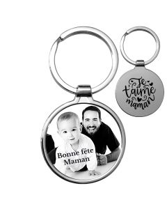 Porte-clés personnalisé photo et gravure rond