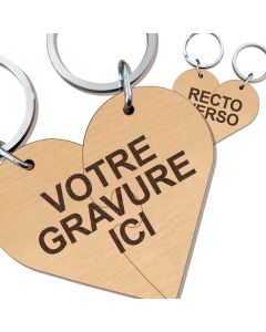 Porte clés cœur bois gravé couple