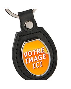porte clés cuir métal photo ovale