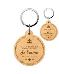 Porte clés en bois d'érable verni personnalisable gravé Maman d'amour -  Clapito