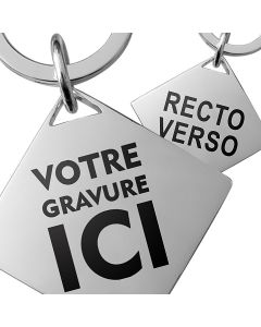 Porte-clés gravé carré argent mat
