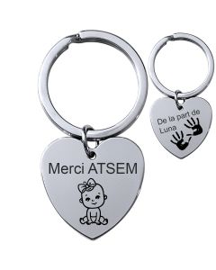 Porte-clés gravé coeur brillant - merci atsem