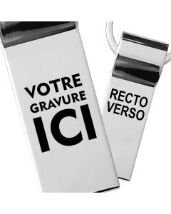 Porte-clés gravé métal chromé rectangle 40x20 mm