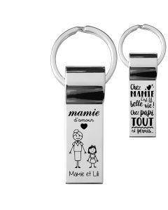 Porte-clés gravé métal chromé rectangle 40x20 mm