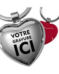 Porte-clés gravé métal coeur rouge