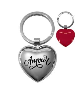 Porte-clés gravé métal coeur rouge