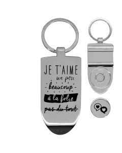 Porte-clés gravé ouvre bouteille avec jeton