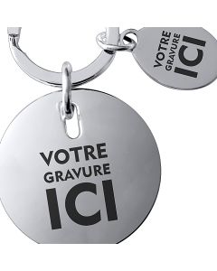 Porte-clés gravé rond plaqué argent avec médaillon