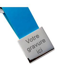 Porte-clés gravé Simili cuir et métal carré bleu