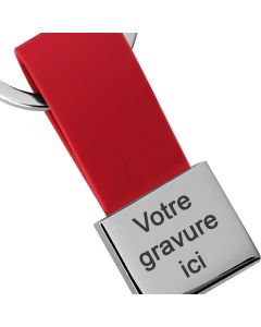 Porte-clés gravé Simili cuir et métal carré rouge