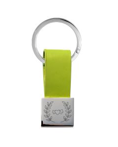 Porte-clés gravé Simili cuir et métal carré vert