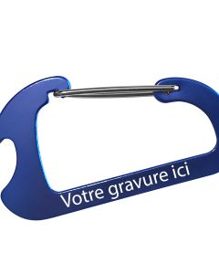 Porte-clés mousqueton gravé bleu