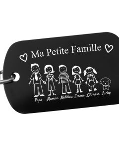 Porte-clés noir gravé ma petite famille