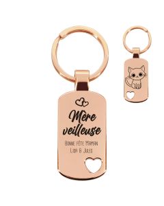 Porte-clés personnalisé acier rectangulaire rose fête des mamans