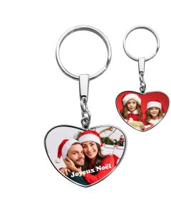Porte-clés photo grand coeur recto verso - noel