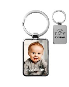 Porte-clés rectangulaire personnalisé photo et gravure - bonne fête papy