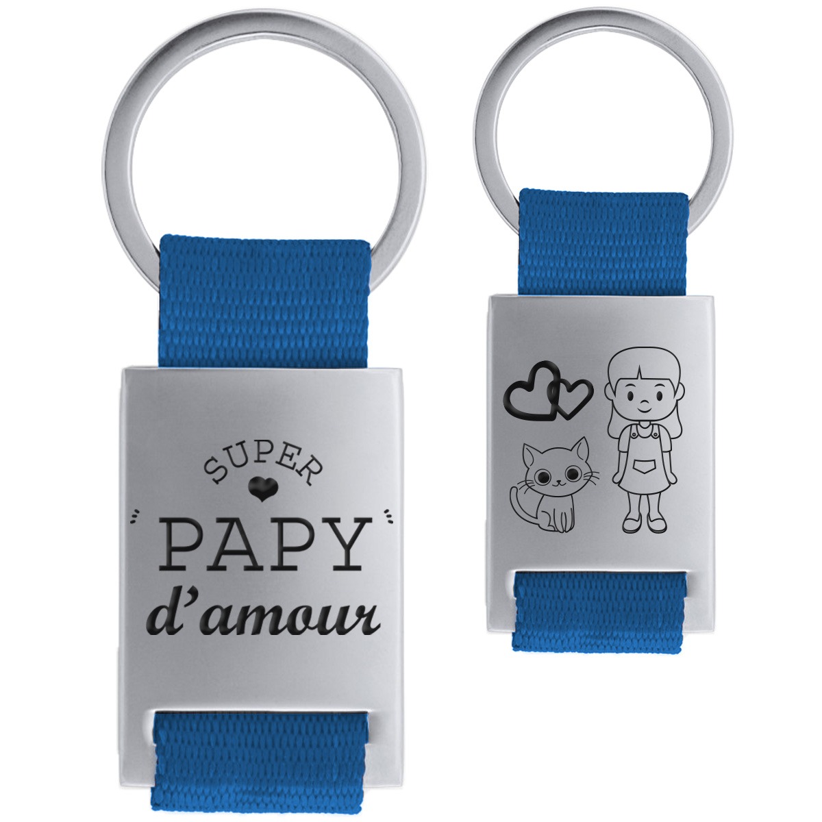 Porte-Clefs Métal, double face photo Amstaff gris bleu