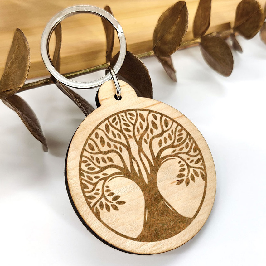 porte-clef arbre de vie gravure bois