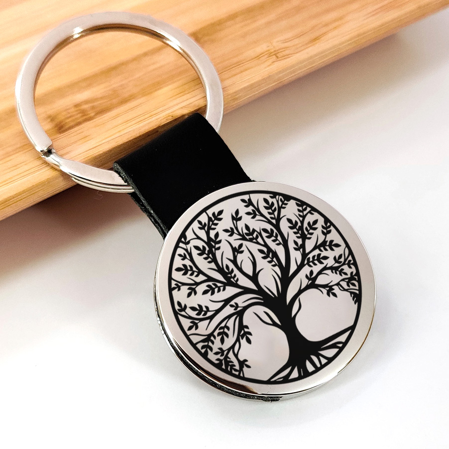 porte-clef arbre de vie métal et cuir