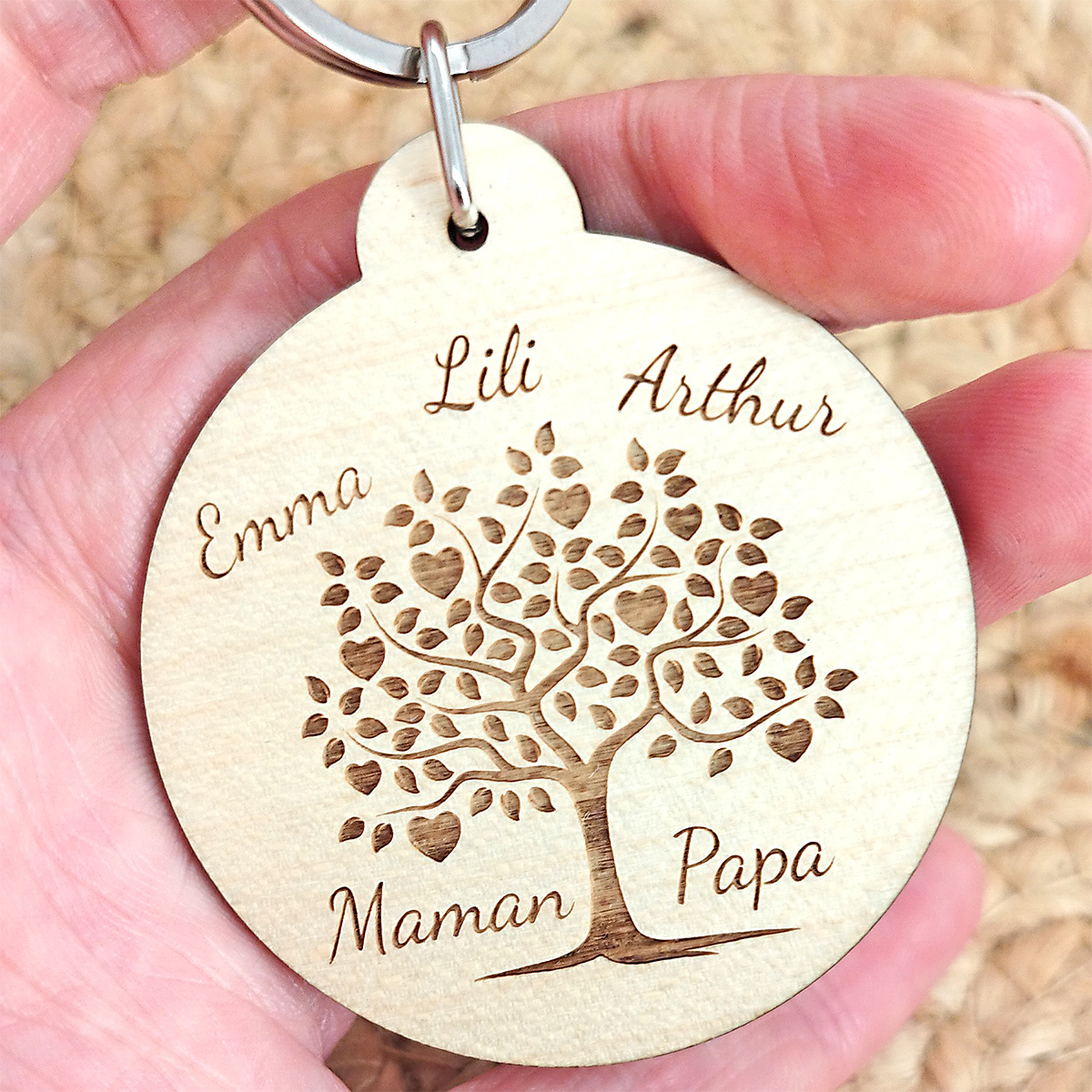 Porte clés en bois gravé Papa d'Amour, cadeau fête des pères original