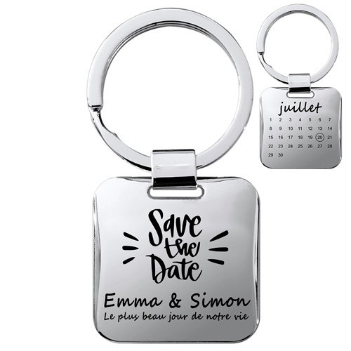 porte-clés gravé en argent brillant cadeau couple