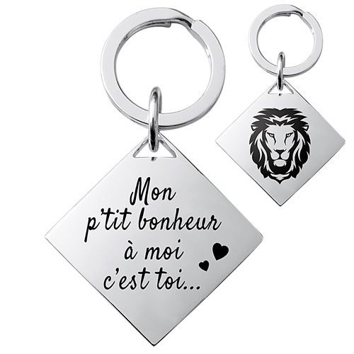 porte-clés carré argent brillant cadeau personnalisé homme 