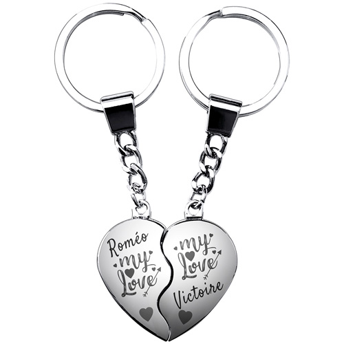 Porte-clés gravé duo coeur magnétiques  cadeau Saint-Valentin